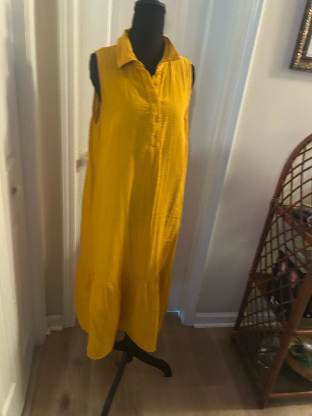 Sleeveless Collared Midi Dress in Mustard Yellow